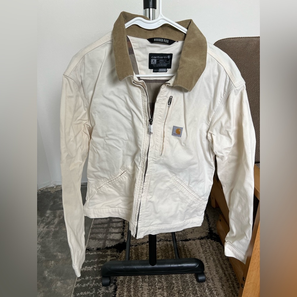 Carhartt Cream Lightweight Shirt Jacket with Corduroy Collar